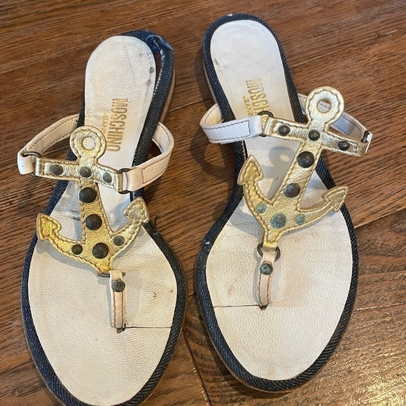 Vintage Moschino Jeans Nautical Flat Sandals Size 7 1/2 - Picture 1 of 6